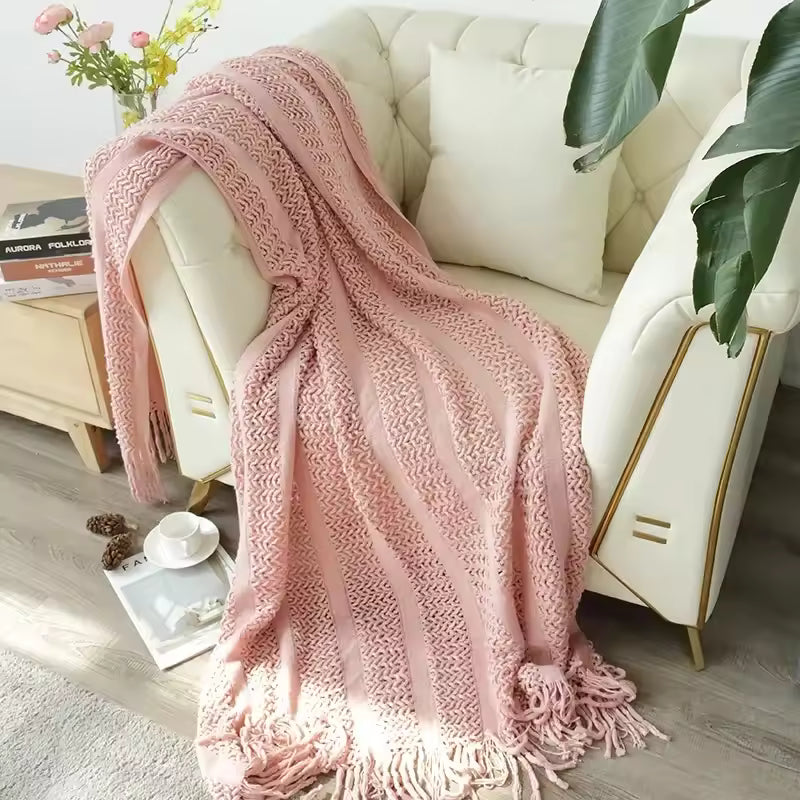 Homefine Jacquard Tassel Throw – Vintage Boho Comfort