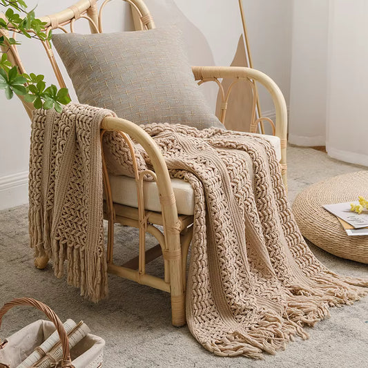 Homefine Jacquard Tassel Throw – Vintage Boho Comfort