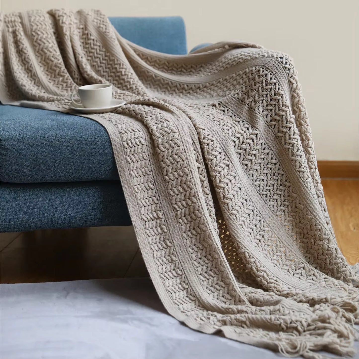 Homefine Jacquard Tassel Throw – Vintage Boho Comfort