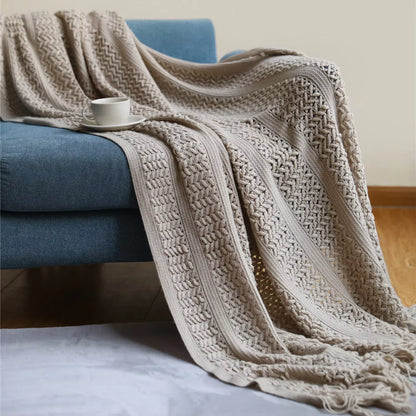 Homefine Jacquard Tassel Throw – Vintage Boho Comfort