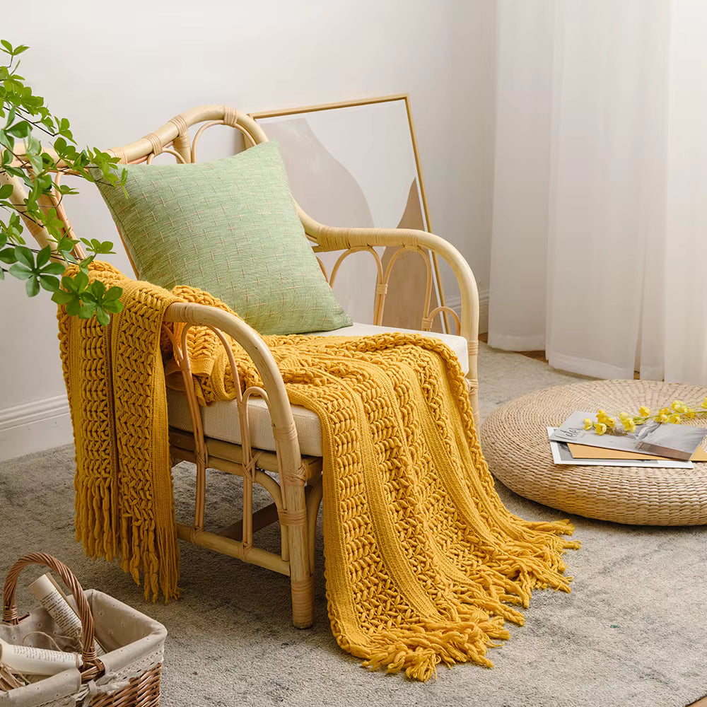 Homefine Jacquard Tassel Throw – Vintage Boho Comfort