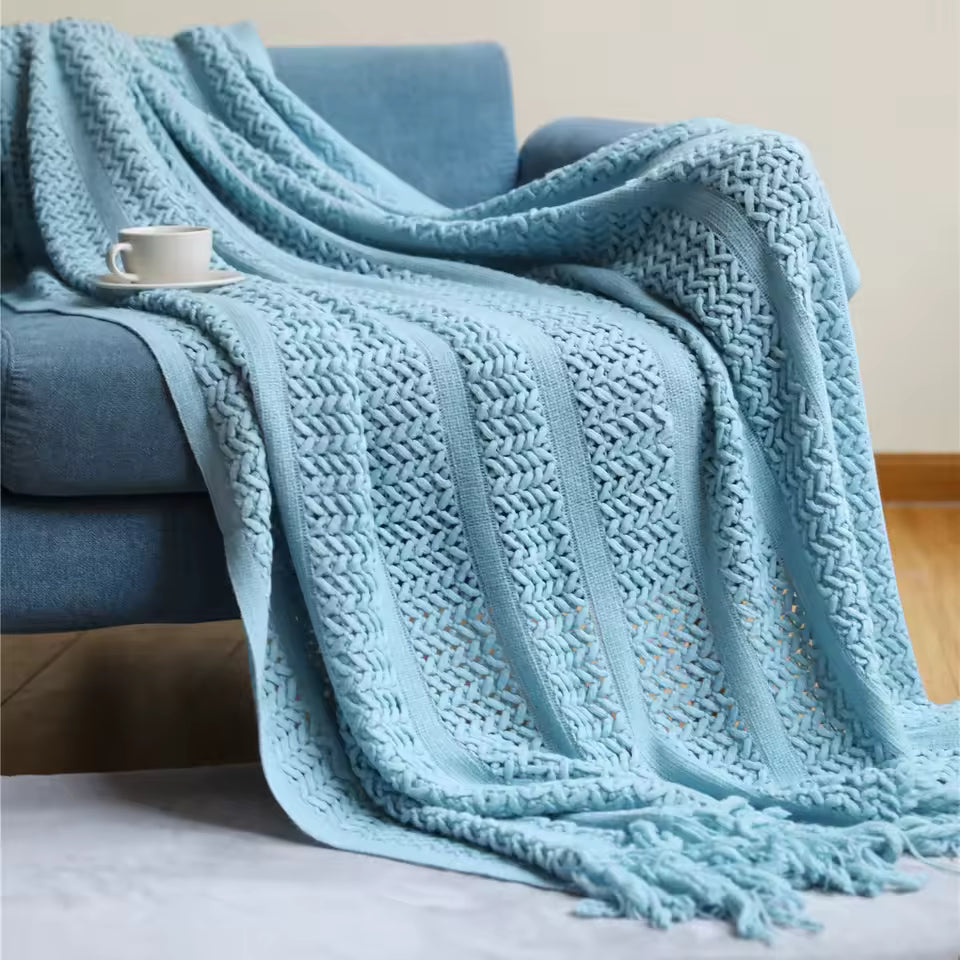 Homefine Jacquard Tassel Throw – Vintage Boho Comfort