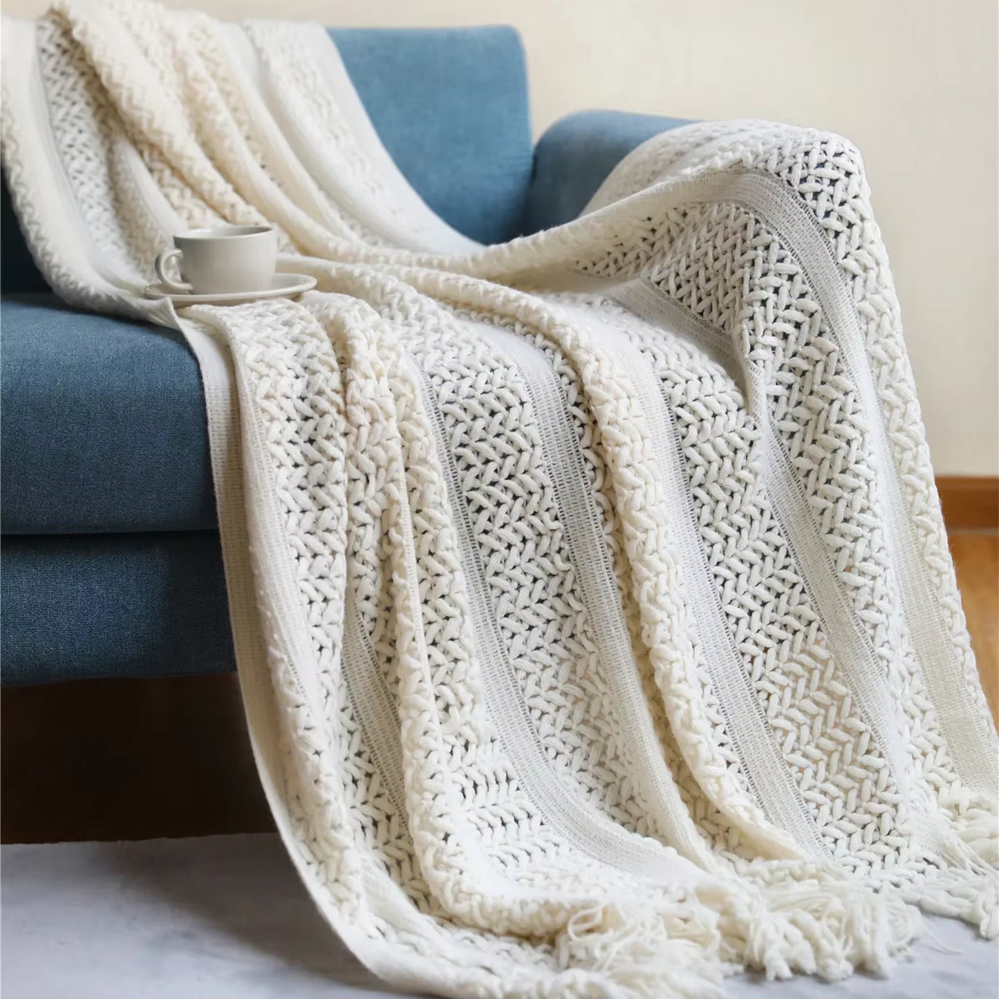 Homefine Jacquard Tassel Throw – Vintage Boho Comfort