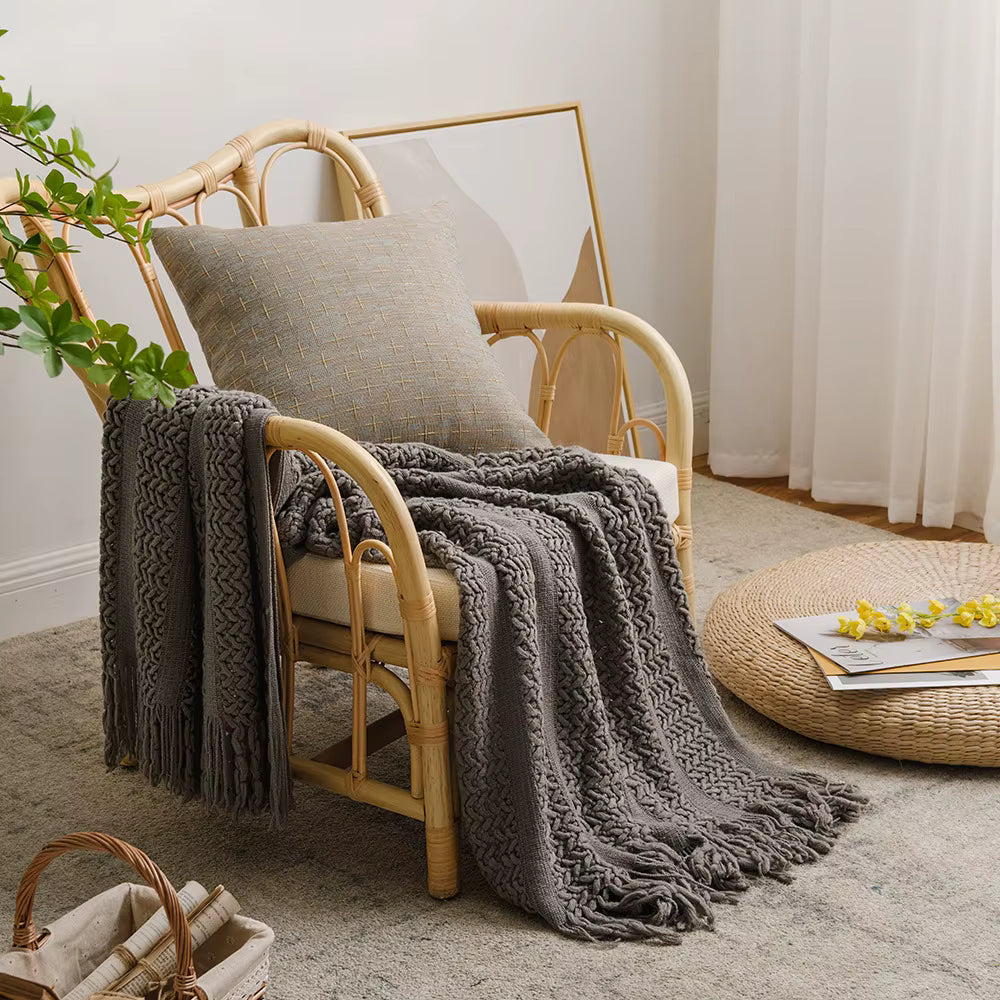 Homefine Jacquard Tassel Throw – Vintage Boho Comfort