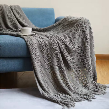 Homefine Jacquard Tassel Throw – Vintage Boho Comfort