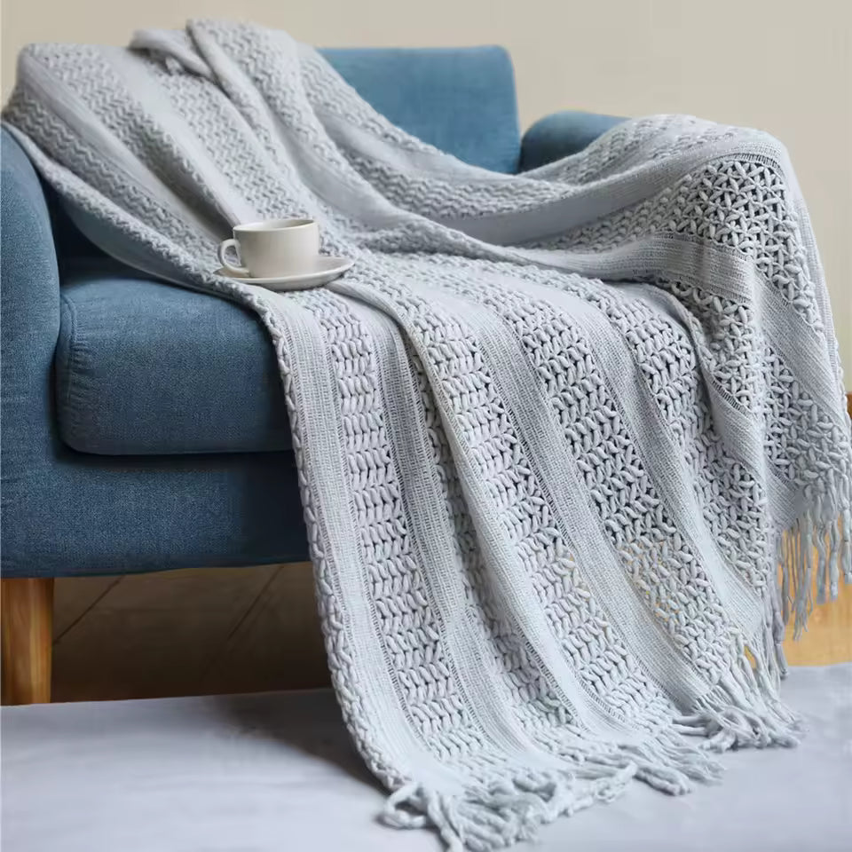 Homefine Jacquard Tassel Throw – Vintage Boho Comfort