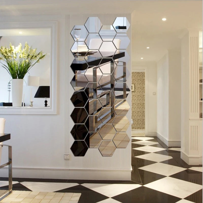 Hexagon Mirror Wall Sticker Tiles - HomeFine