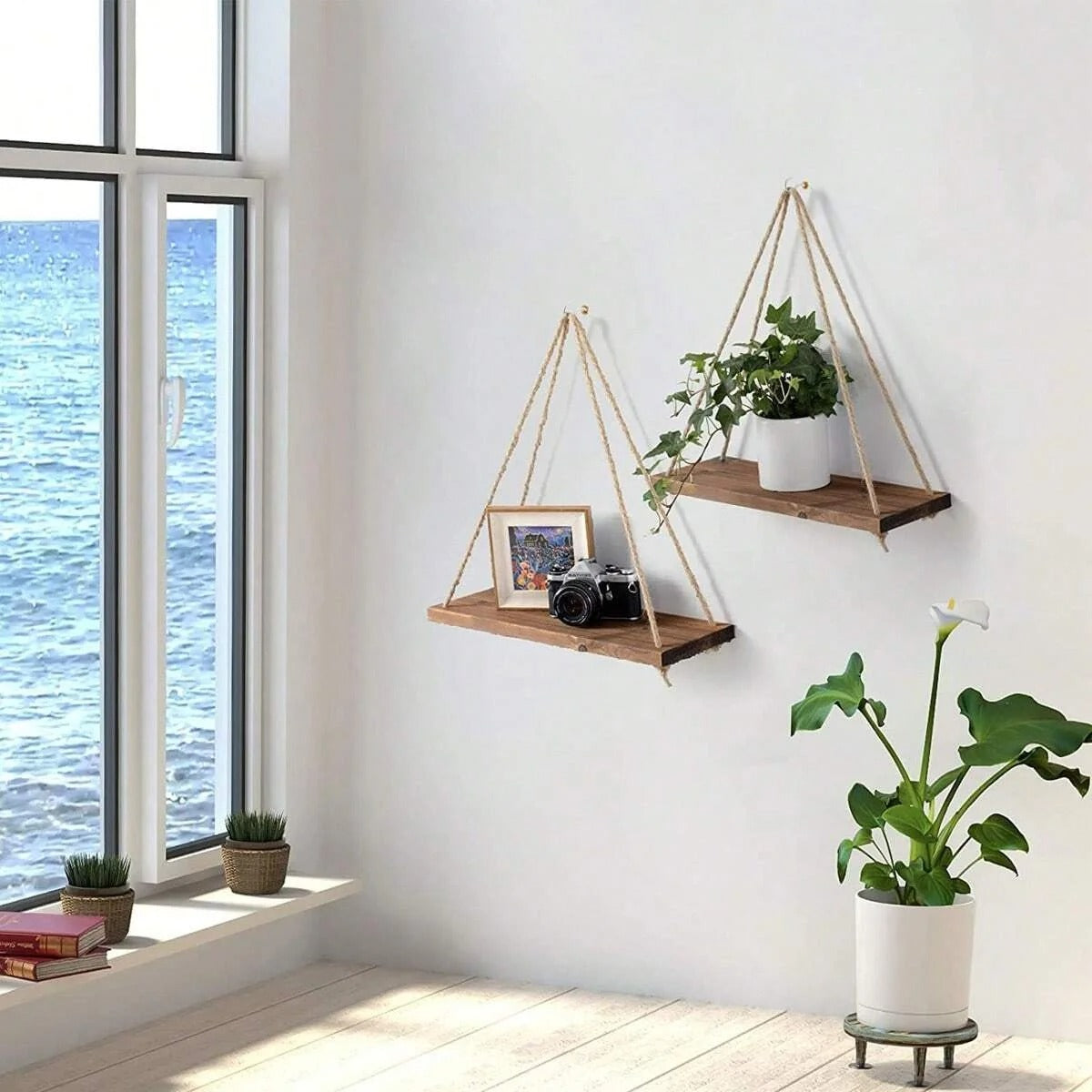 Minimalist Hemp Rope Hanging Shelf