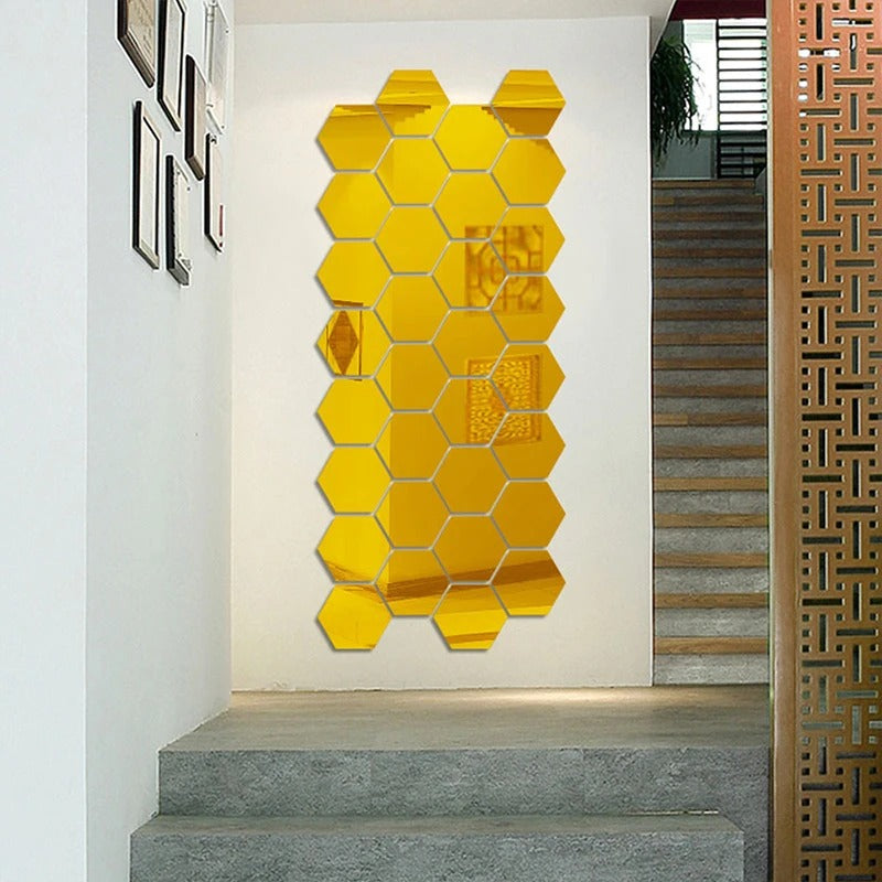 Hexagon Mirror Wall Sticker Tiles - HomeFine