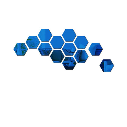 Hexagon Mirror Wall Sticker Tiles - HomeFine Blue / Small (80x70x40mm) / 12 (Twelve) Pieces