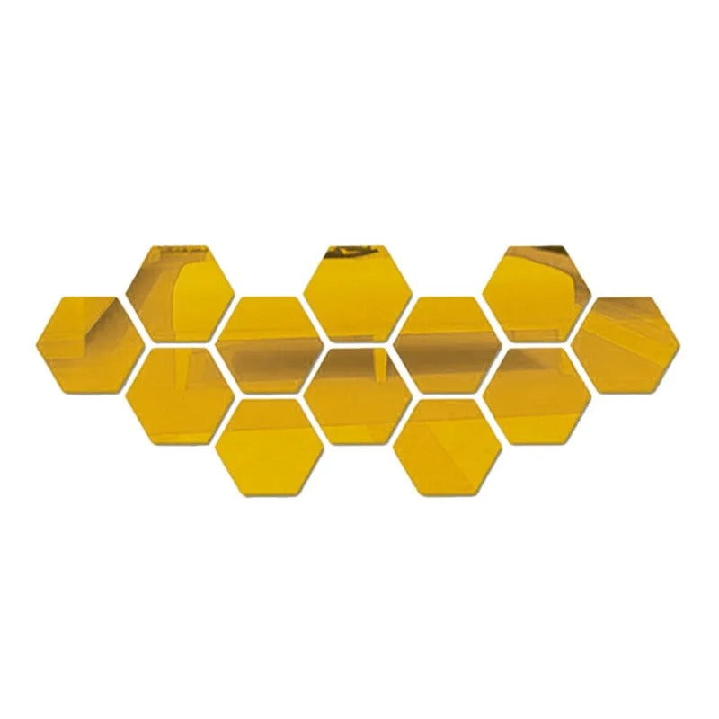 Hexagon Mirror Wall Sticker Tiles - HomeFine Gold / Small (80x70x40mm) / 12 (Twelve) Pieces