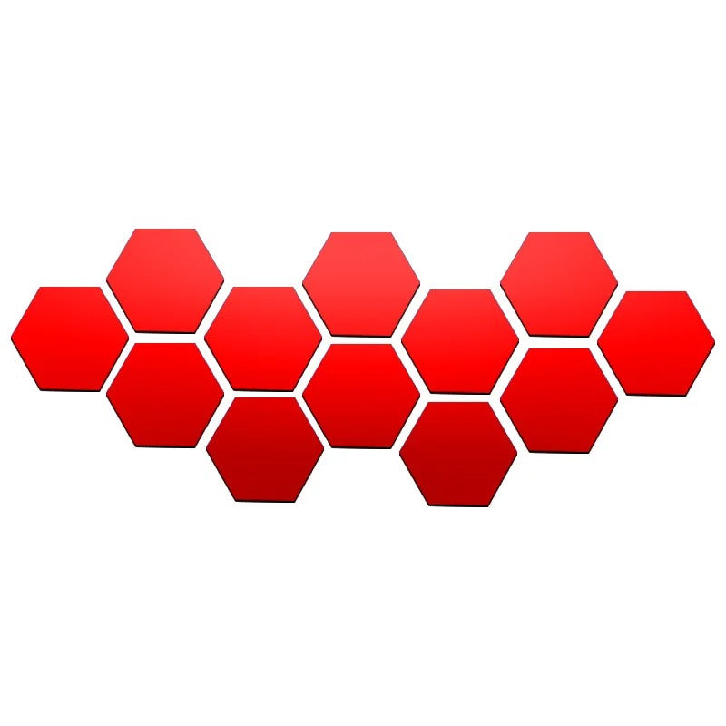 Hexagon Mirror Wall Sticker Tiles - HomeFine Red / Small (80x70x40mm) / 12 (Twelve) Pieces