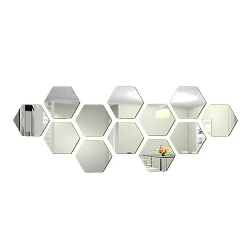 Hexagon Mirror Wall Sticker Tiles - HomeFine Silver / Small (80x70x40mm) / 12 (Twelve) Pieces