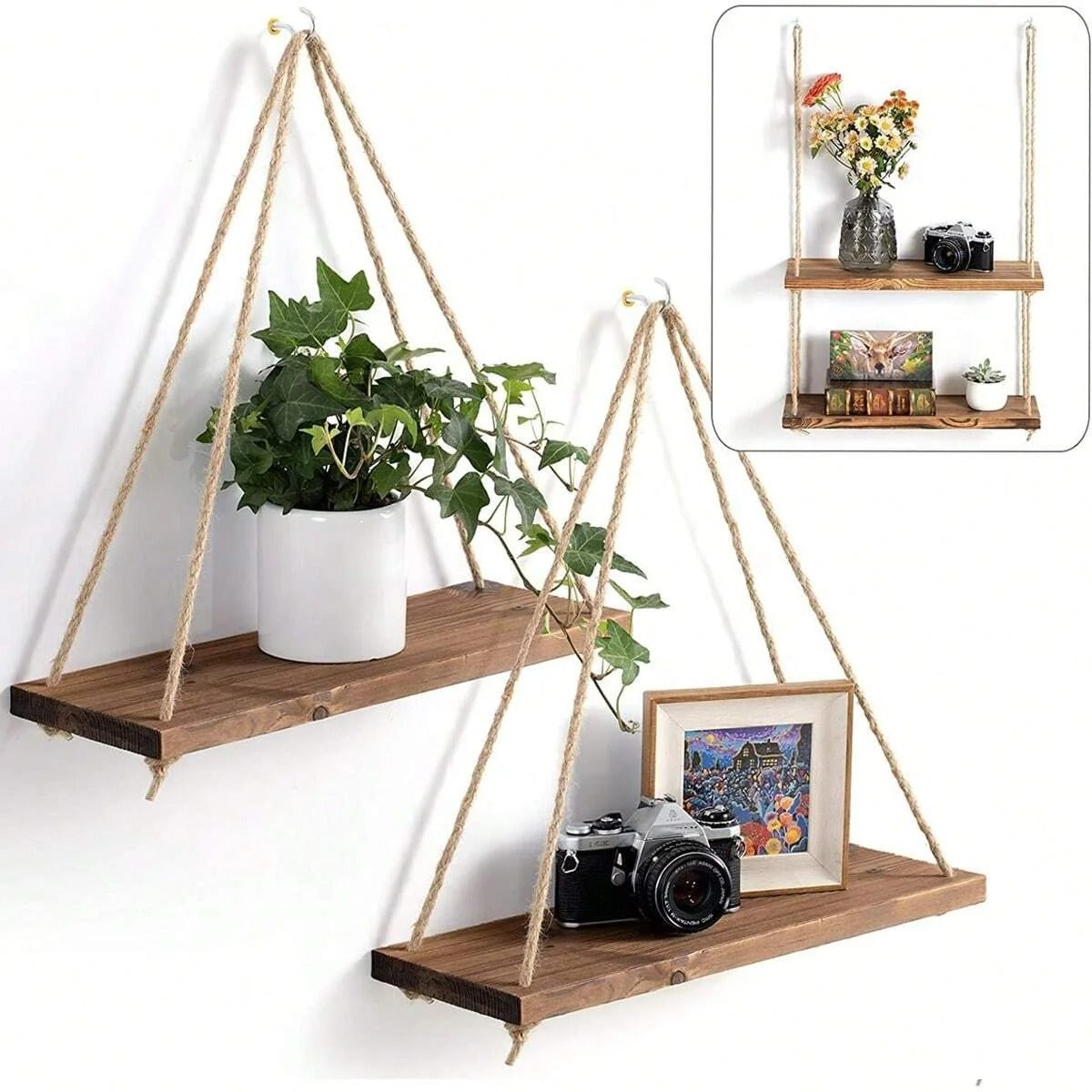 Minimalist Hemp Rope Hanging Shelf